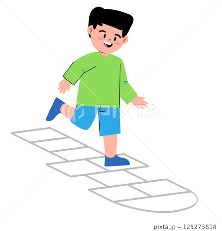 boys play hopscotch children kids play jump hop scotch traditional games outdoor activities drawing illustration 125273818