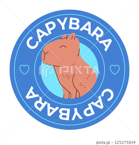 Capybara stamp emblem round capibara cute flat illustration sticker cartoon character Capybara stamp emblem round capibara cute flat illustration sticker cartoon character 125273834