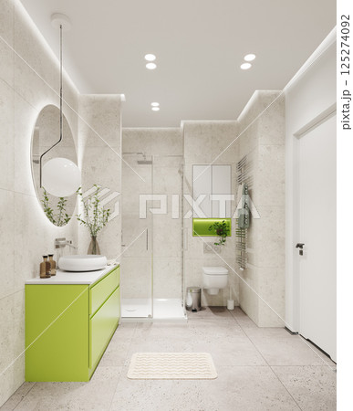 Neutral bathroom with open shower zone 125274092