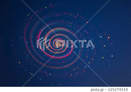 Colorful swirling galaxy creating a mesmerizing vortex effect in space at night 125274319