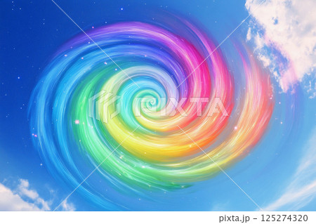 Colorful swirling galaxy creating a mesmerizing vortex effect in space at night 125274320
