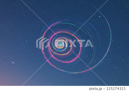 Colorful swirling galaxy creating a mesmerizing vortex effect in space at night 125274321