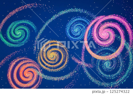 Colorful swirling galaxy creating a mesmerizing vortex effect in space at night 125274322