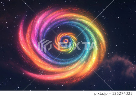Colorful swirling galaxy creating a mesmerizing vortex effect in space at night 125274323