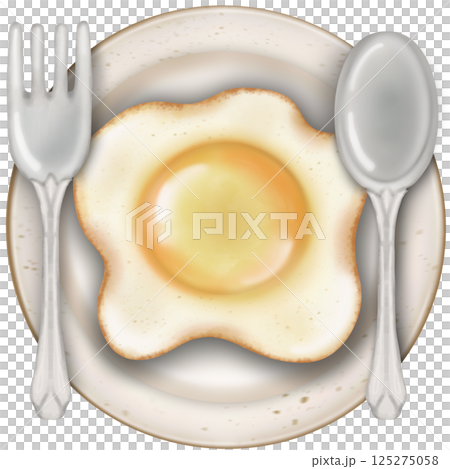 Cute Fried Egg cartoon style hand drawn food art illustration. 125275058