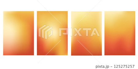 Warm colors gradient background. Sunny autumn gradation templates set. Vector bright fall backdrops with blur effect. Soft ombre orange yellow, red wallpaper design. Sun light abstract simple design 125275257