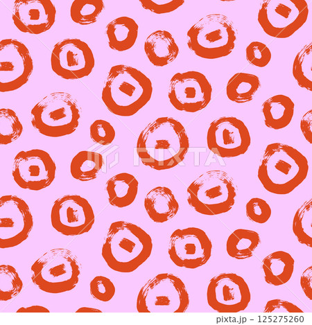 Circle brush stroke seamless pattern. Polka dots endless background. Paint tribal decor repeat cover. Abstract continuous ornament. Surface pattern design round motif. Vector hand drawn bg Circle brush stroke seamless pattern. Polka dots endless background. Paint tribal decor repeat cover. Abstract continuous ornament. Surface pattern design round motif. Vector hand drawn bg 125275260