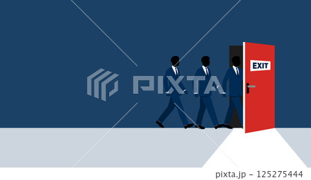 出口に向かうビジネスマンたちのイメージイラスト、ベクター 125275444
