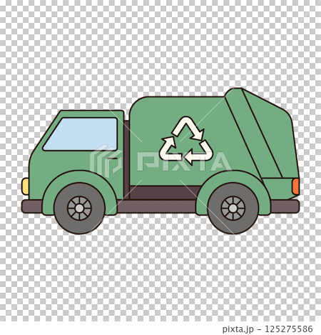 GARBAGE TRUCK cute vehicle doodle icon kawaii style simple outline isolated vector transportation illustration travel element drawing object 125275586