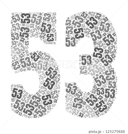 Grayscale word cloud forming the number 53, with repeated text in various sizes. Grayscale word cloud forming the number 53, with repeated text in various sizes. 125275688