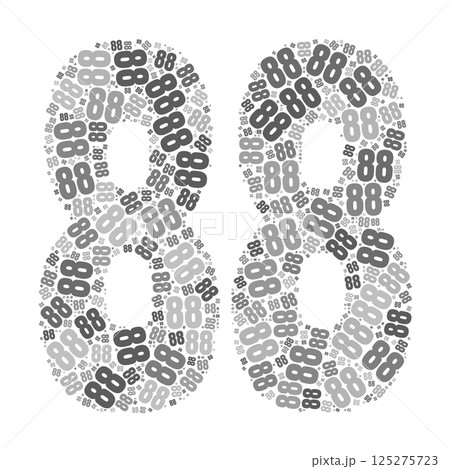 Grayscale word cloud forming the number 88, with repeated text in various sizes. Grayscale word cloud forming the number 88, with repeated text in various sizes. 125275723