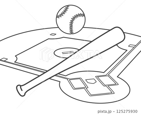 野球ボールとバットとグラウンド 野球ボールとバットとグラウンド 125275930