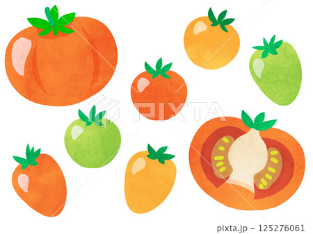 シンプルで可愛い、カラフルなトマトのセット 125276061