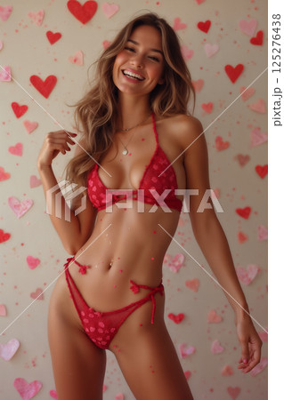 portrait of a beautiful woman in lingerie on a body with hearts bokeh portrait of a beautiful woman in lingerie on a body with hearts bokeh 125276438