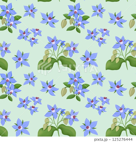 Vintage Viola Seamless Floral Pattern Green background 125276444