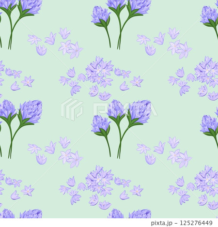 Vintage Chive blossoms Seamless Floral Pattern Green background 125276449