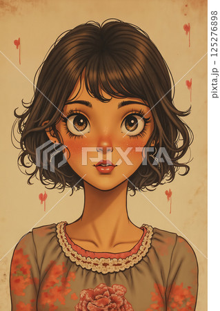 portrait of a girl with beautiful face, illustration on color grunge background 125276898