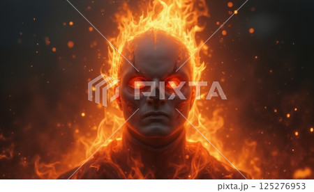 A ghost burning in fire on a dark night in the forest, moonlight and a mysterious Halloween environment 125276953