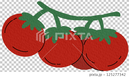 Red cherry tomatoes on a branch vector illustration. Cartoon ripe small tomatoes. Natural diet organic nutrition, healthy farm product isolated on white. Agriculture plant	 125277342