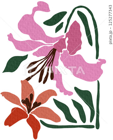 Floral abstract elements. Botanical composition. Modern trendy Matisse minimal style. Floral poster, invite. Vector arrangements for greeting card or invitation design	 125277343