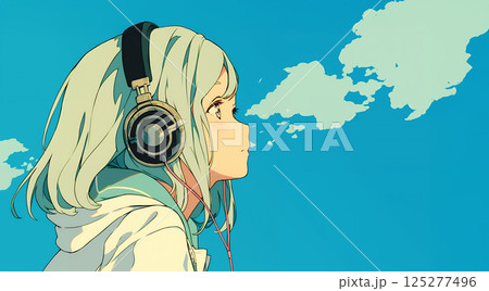 ヘッドホンで音楽を聴く女の子 125277496