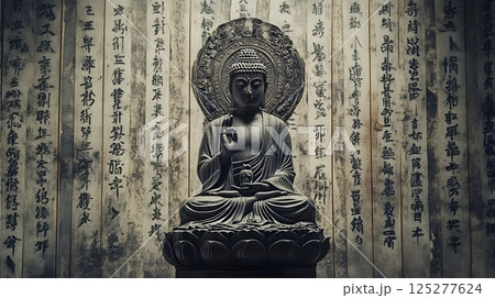 古ぼけた仏像とお経のイラスト 125277624