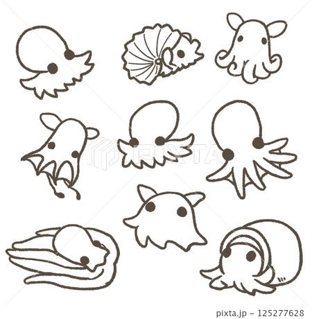 いろいろなタコのセット 線画 いろいろなタコのセット 線画 125277628