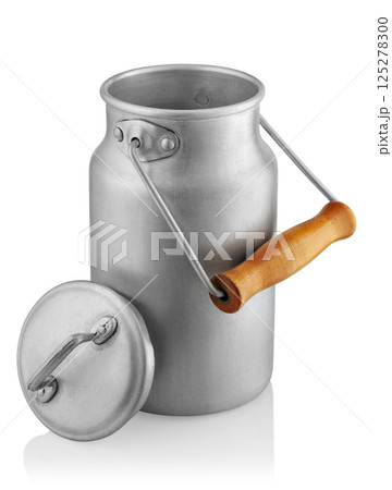aluminum milk can with lid isolated on white background. File contains clipping path 125278300