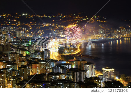 A image of the fireworks display in the city centre. 125278308