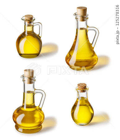 set of oil glass bottles isolated on white 125278316