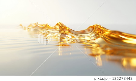 Golden fluid waves abstract art with shimmering light on smooth surface. Stream of fuel pouring Golden fluid waves abstract art with shimmering light on smooth surface. Stream of fuel pouring 125278442