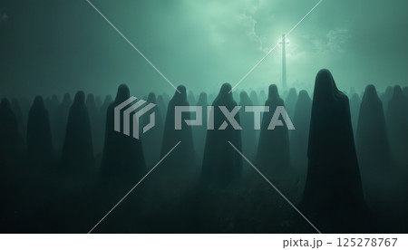 A crowd of ghosts on a dark night, moonlight and mysterious environment, Halloween 125278767