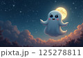 Cute ghost flying over night forest, darkness and moonlight, Halloween theme 125278811