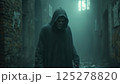A ghost on a dark night on a back city street, moonlight and mysterious setting, Halloween 125278820