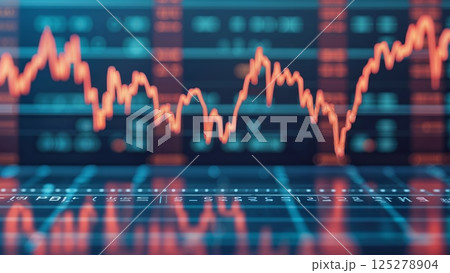 Financial market trends display fluctuations in stock prices during trading hours in the modern financial district 125278904