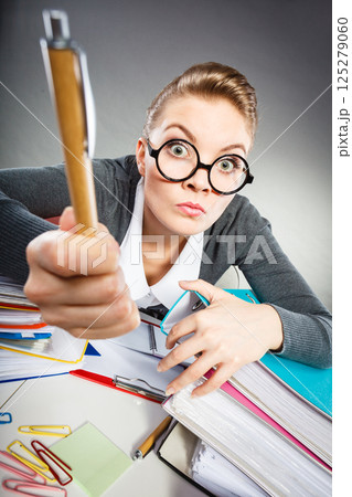 Crazy woman in office. 125279060