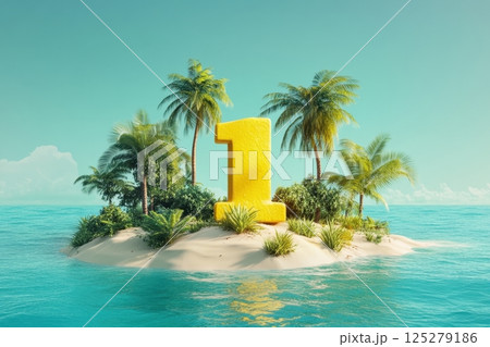 A yellow number 1 is on a small island in the ocean 125279186