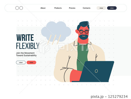 Writing people, modern flat vector concept illustration- sitting man thoughtfully writing on laptop, bubble near head Metaphor for reflection, personal insight, contemplation, creative expression Writing people, modern flat vector concept illustration- sitting man thoughtfully writing on laptop, bubble near head Metaphor for reflection, personal insight, contemplation, creative expression 125279234