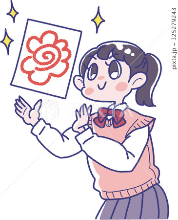 輝く花丸のテストの答案用紙を見せる女の子のイラスト 125279243