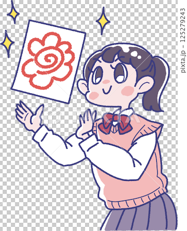 輝く花丸のテストの答案用紙を見せる女の子のイラスト 125279243