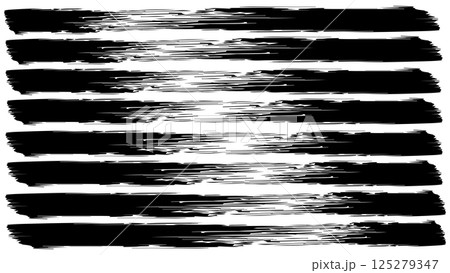 Background with black thick stripes painted with brush, pattern in the form of long grunge stripes made with ink, black rectangular long strokes, texture with horizontal dry brush strokes 125279347