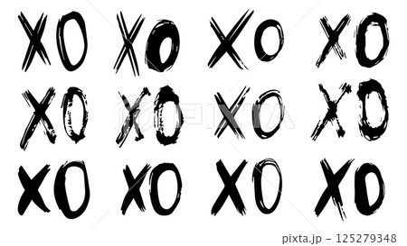 Set of greeting lettering XO hugs and kisses letter hand drawn grunge, collection of ink pastel charcoal, phrases Xo Xo, phrase for Valentine's Day, modern calligraphy brush, hugs and kisses sign 125279348