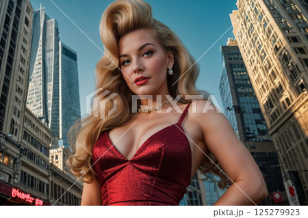 beautiful girl posing on a city street 125279923