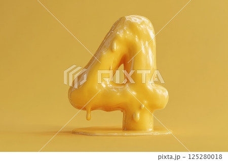 The number 4 is made of melted yellow frosting The number 4 is made of melted yellow frosting 125280018