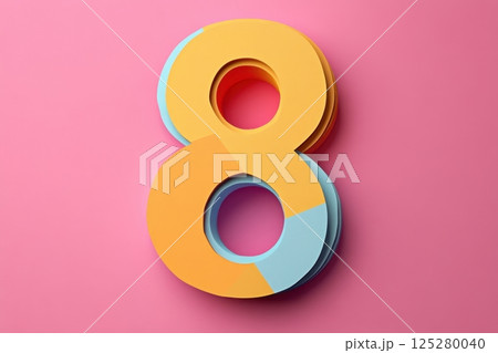 The number 8 is made up of three different colored circles 125280040