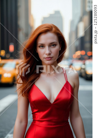 beautiful girl posing on a city street 125280093