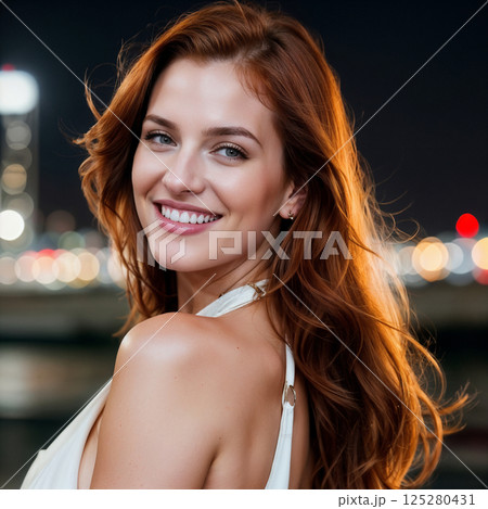 beautiful girl posing on a city street beautiful girl posing on a city street 125280431