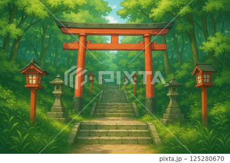 神社の石段と鳥居 神社の石段と鳥居 125280670