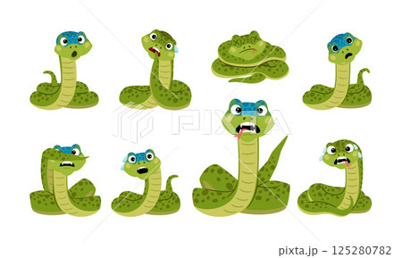 Set of cute cartoon scared snakes characters, isolated vector illustration 125280782