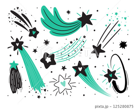 Different shooting stars with beautiful tails 125280875
